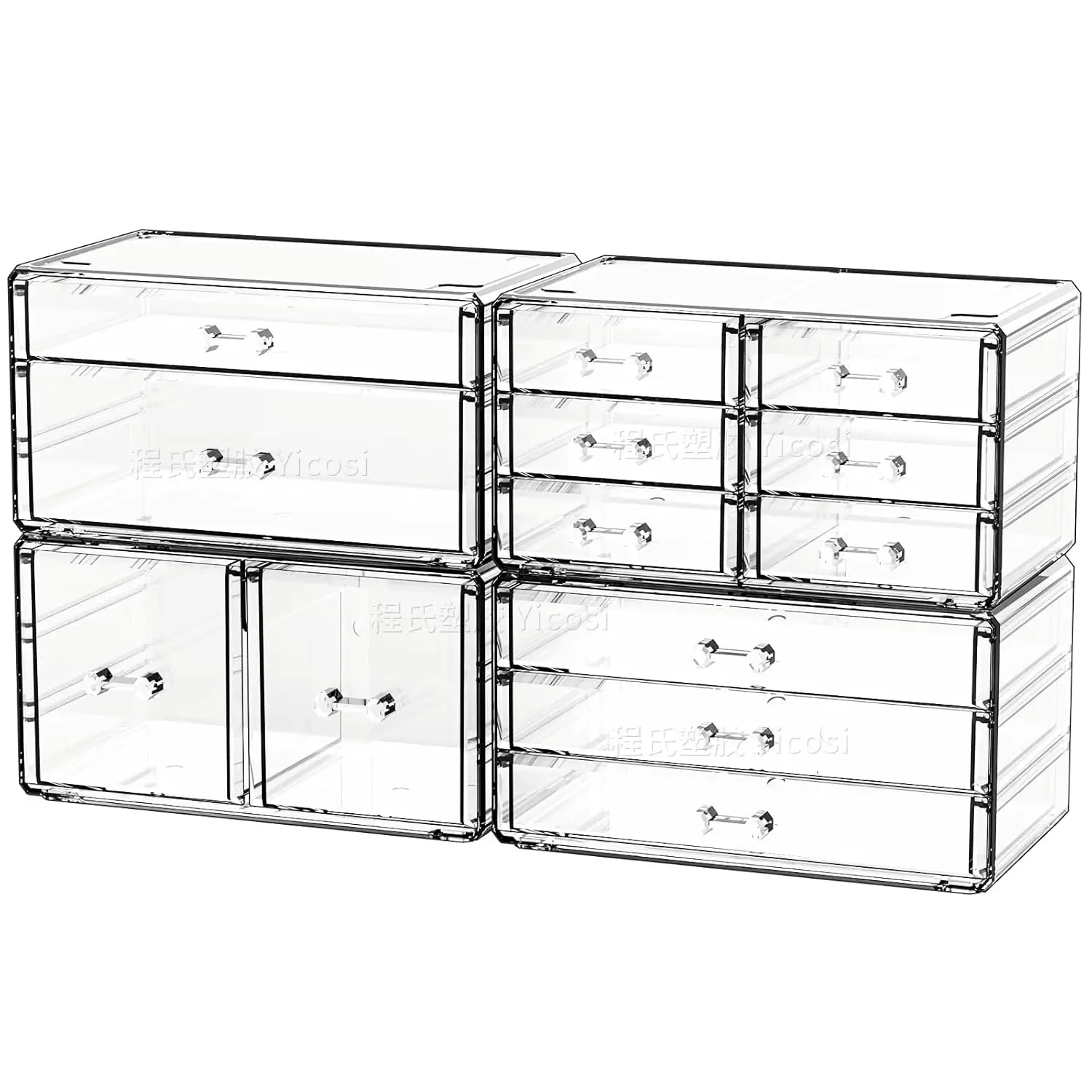 4 Pack Clear  Drawer Organizer Countertop,Stackable 13 Drawers Makeup Storage, Cube Make up Organizer for dresser Hair Clip,Beauty Product Desk and Bathroom Organizers and Storage