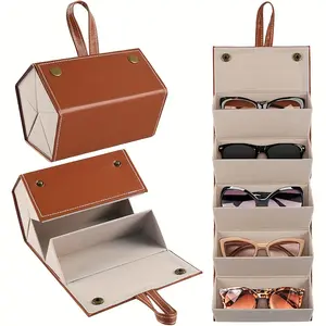 Sun Glasses Storage Box, Multi-Functional 5 Compartment Eyewear Case, Creative High-End PU Leather Sunglasses Organizer