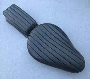 Harley Chopper Bobber Triumph Knucklehead Vintage Bates Style Seat, Natural Top Grain Genuine Leather Tuk & Roll Solo Seat with Leather Pillion Pad