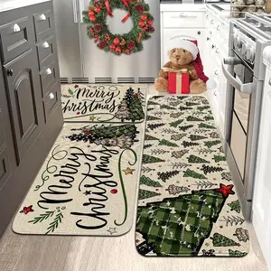 Jit Christmas Tree Bow Rug Set, Flannel Bedside Mat, Non-Slip Washable Soft Carpet, Kitchen Laundry Hallway Floor Runner Mats