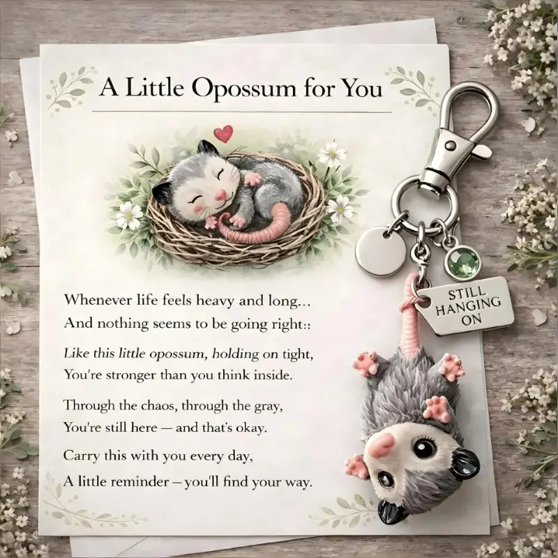 Cute Little Possum Keychain with Emotional Card Set - Creative Gift Pendant