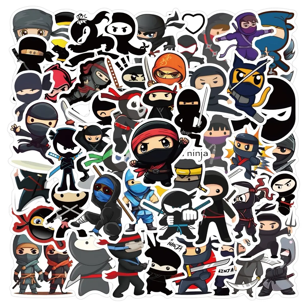Ninja Stickers - 60 Pcs Collection for Black Ninja Stickers Featuring Reading Books - Personal Touch for Educational and Creative Projects vinyl sticker waterproof