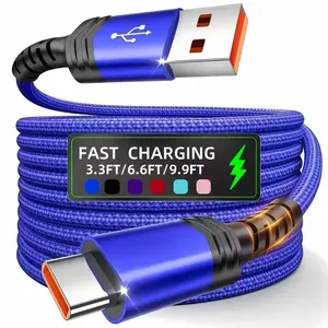 USB-C Braided Fast Charging Data Cable, Compatible with Samsung Oneplus Xiaomi, Supports Data Transfer & Charging, 100.58cm & 201.17cm Lengths