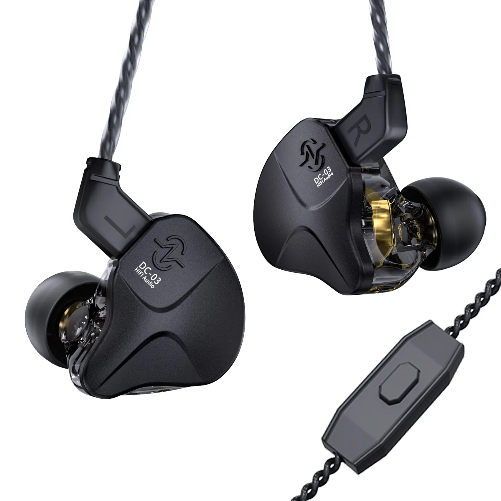 CCZ DC03 Wired Gaming Earbud Headset - 3.5 mm Jack Audio IEM Earphones, 1DD HiFi, Detachable Cable, Deep Bass, Noise Isolating, Mic, Black, Tablet Compatible, Manufacturer Warranty, Not Water Resistant
