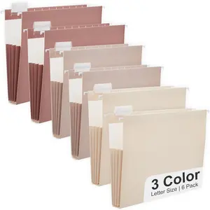 6 Pack Extra Capacity Letter Size Hanging File Folders Accordion Decorative Cute Colored Hanging Folder Organizer for Office Home with 1/5-Cut Adjustable Tabs, Mocha Color