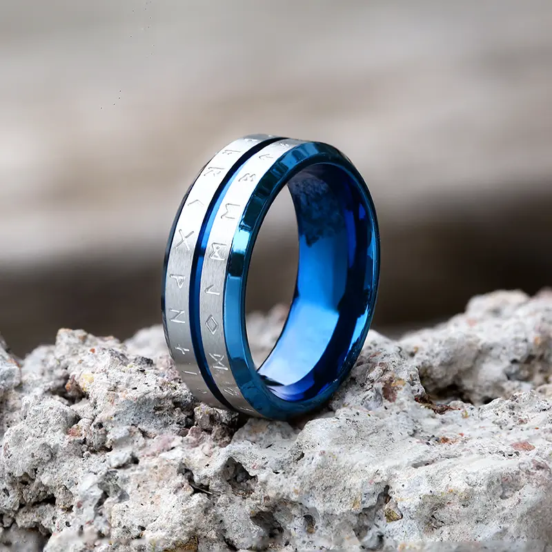 GTHIC Double Row Norse Runes Stainless Steel Viking Ring for  Birthday Father's Day Gift Size 7-13