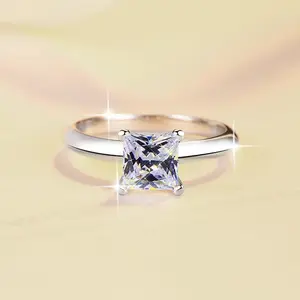 S925 Sterling Silver D Color Four-claw Princess Square Ring Synthetic Moissanite Ring 1.2Carat-469