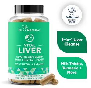Eu Natural Vital Liver Cleanse Detox & Repair – 9-in-1 Liver Support Supplement – Milk Thistle, Artichoke Extract, Turmeric, Adaptogens – Capsules for Optimal Liver Function and Digestive Health