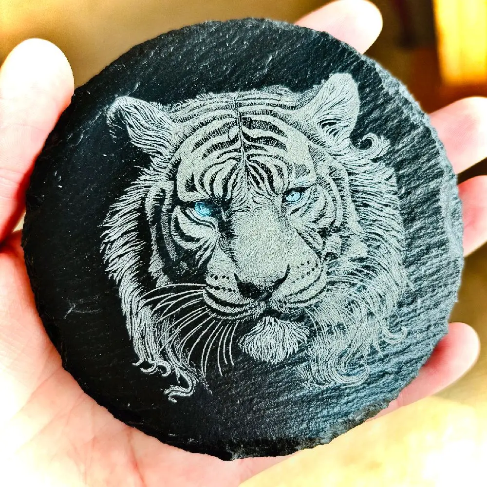 Slate Coaster Tiger Laser Etched Handpainted Unique Design Drink Coaster Set Tableware
