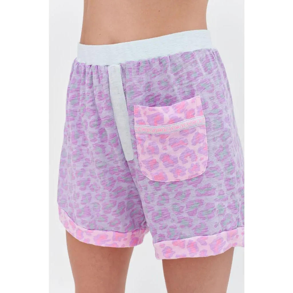 Women's Animal Print Shorts, Pastel Cheetah Colorblock Boxer Style Bottoms with Pocket-on-Pocket Detail, Matching Lounge Bottoms, Prints, Color Blocked Shorts, Cheetah Print
