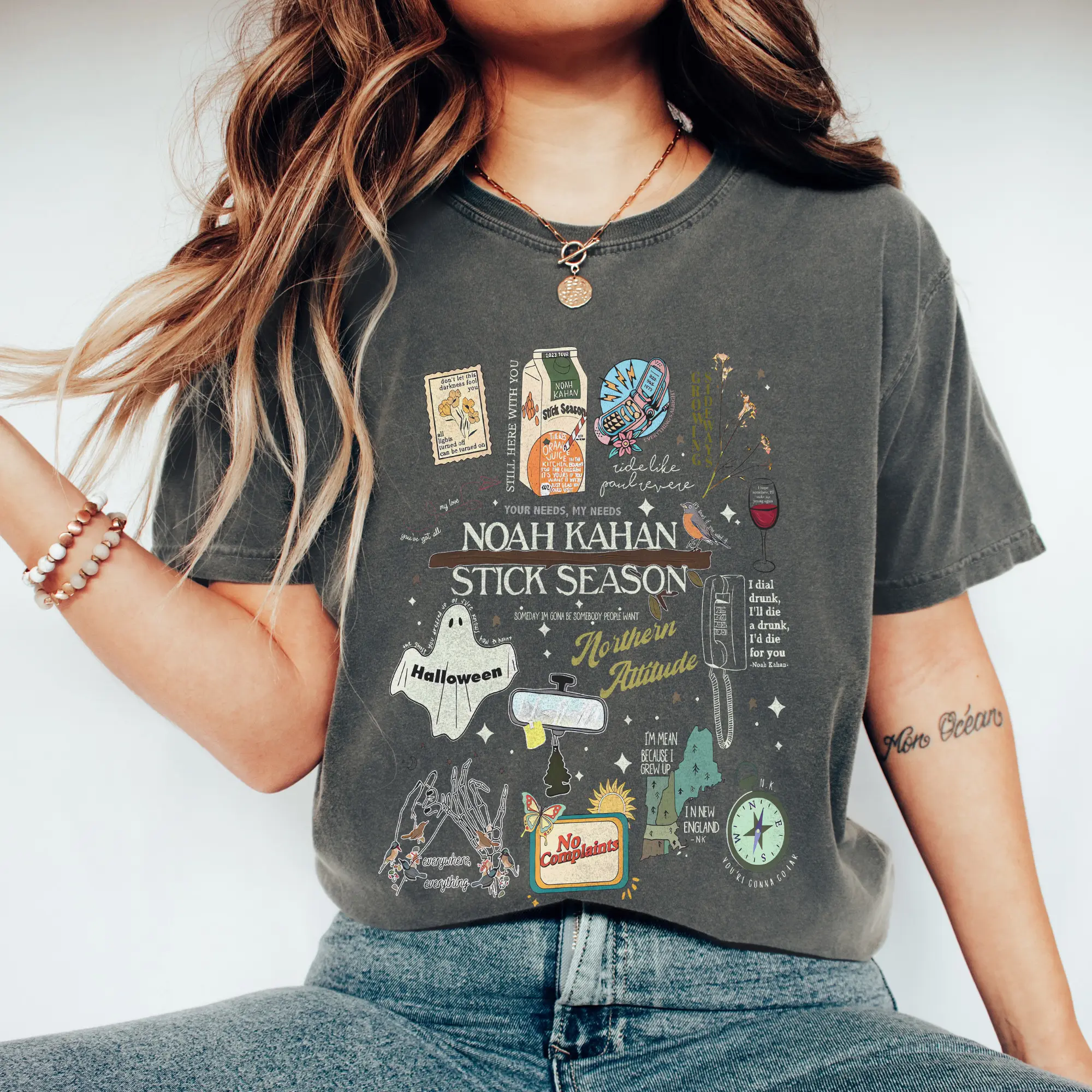 Women's Retro Noah Kahan Print Comfort Colors T-Shirt - Comfortable Short-Sleeve Casual Everyday Top for Stick Season Country Music Concert, Fall Halloween Ghost Theme