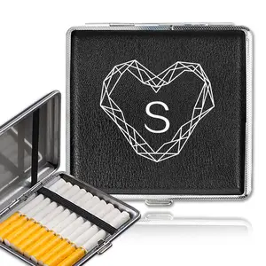 Square PU Cigarette Storage Box, Dustproof Cigarette Case, Large Capacity Portable Cigar Holder, Diamond Initial 26 Letters Pattern