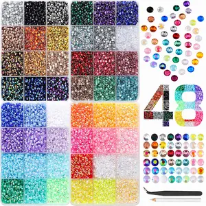 36000Pcs 48 Colors Shiny Rhinestones, 3mm Jelly Stones with Tools, Great for Embellishing, Nail Design, DIY Making, Apparel and Room Decor
