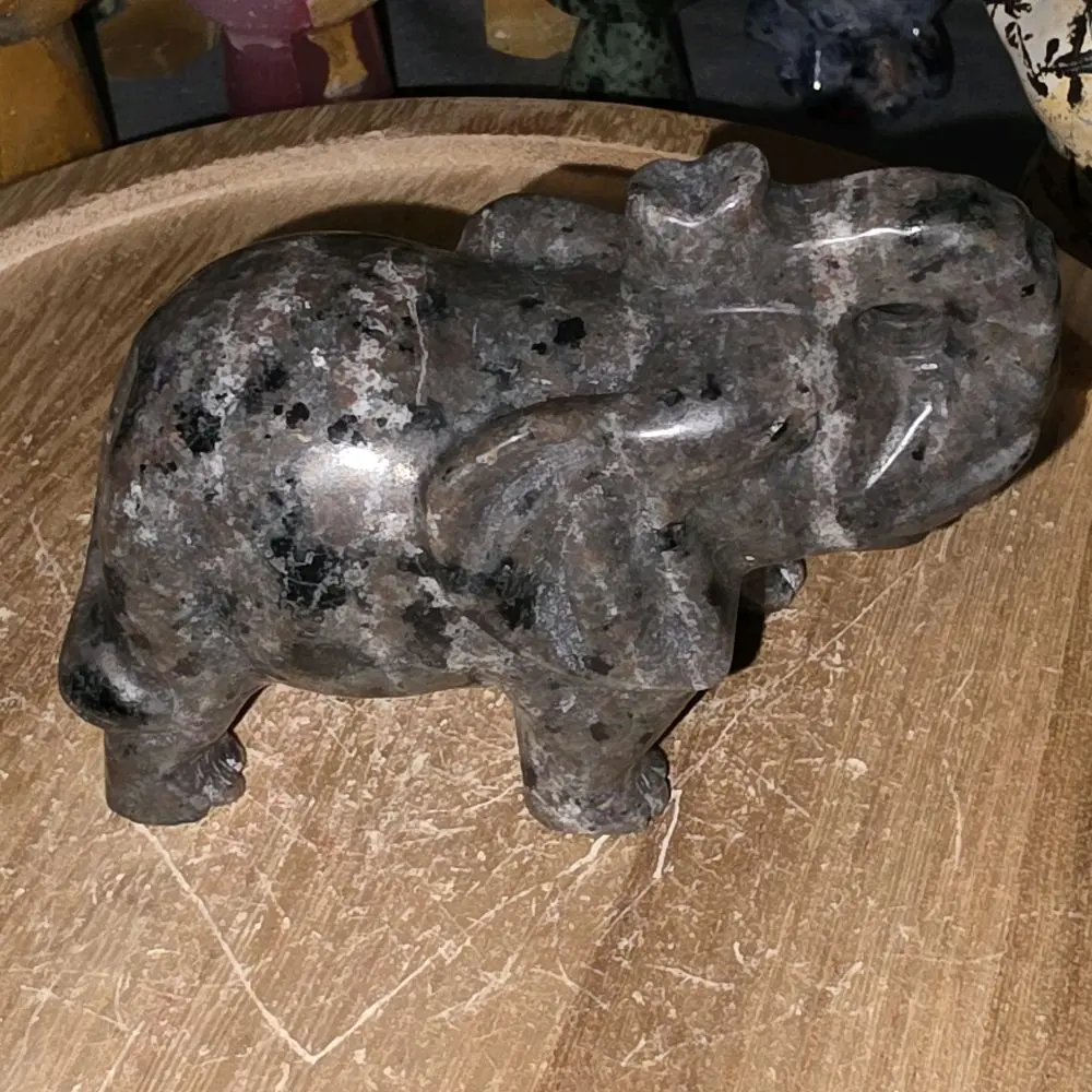 Yooperlite Elephant Figurine - Natural Yooperlite Crystal Decor Piece for Home Display