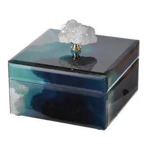 6" x 6" x 5" Bethany Aqua Jewelry Box Stackable Decorative Storage Boxes With Lids