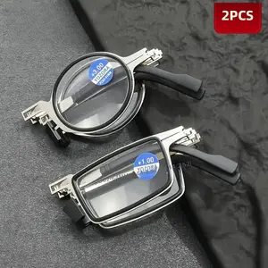 2PCS Unisex Fashion Retro Square & Round Combo Portable Foldable Trendy HD Reading Glasses - Elegant, Artistic, and Minimalist PC Material, +1.0 to +4.0 Prescription, Lightweight and Durable, Suitable for Daily Computer Work