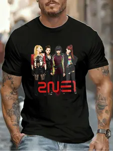 2NE1 2026 New Arrival Black/White Tee fashion heavyweight Hot Sale vintage Printed Graphic funny Crewneck Printed T-shirt Casual，Tee for Daily Wear Outings & Leisure