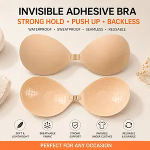 Invisible Adhesive Bra, Strong Hold Push Up Bust Lifter, Backless Strapless, Waterproof Sweatproof, Seamless Reusable, Ideal for Wedding Prom Party Beach Evening Gown Off Shoulder Backless Formal & Daily Casual Outfits