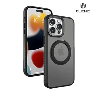 CLICHIC 360 Rotating Magnetic Ring Stand Phone Case for iPhone 16 15 14 13 Pro Max Plus, Shockproof TPU & Alloy Aluminum Metal Protective Phone Cover, Gift for Girls, Boyfriend