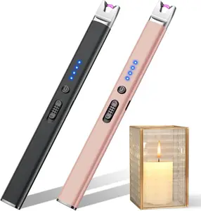 2 Pack Candle Lighter Electric USB Rechargeable Plasma Arc Lighter with Safety Lock, Windproof Flameless Long Lighters for Candle, Grill, BBQ, Camping, Gas Stoves (Black, Champagne Gold)