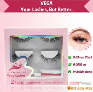 iWink Vega Lashes - 2 Pairs of Natural & Elegant Doll Lashes with Soft Clear Band & Free Glue Eyeliner  extension full strip lash soft fluffy frill wispy faux nourish eyelash  supplier handmade  eyelashes bridge  view  lashes next  level