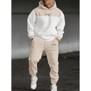 Men's Color-Block Patchwork Hoodie Set - Loose Casual Sporty Two-Piece Set