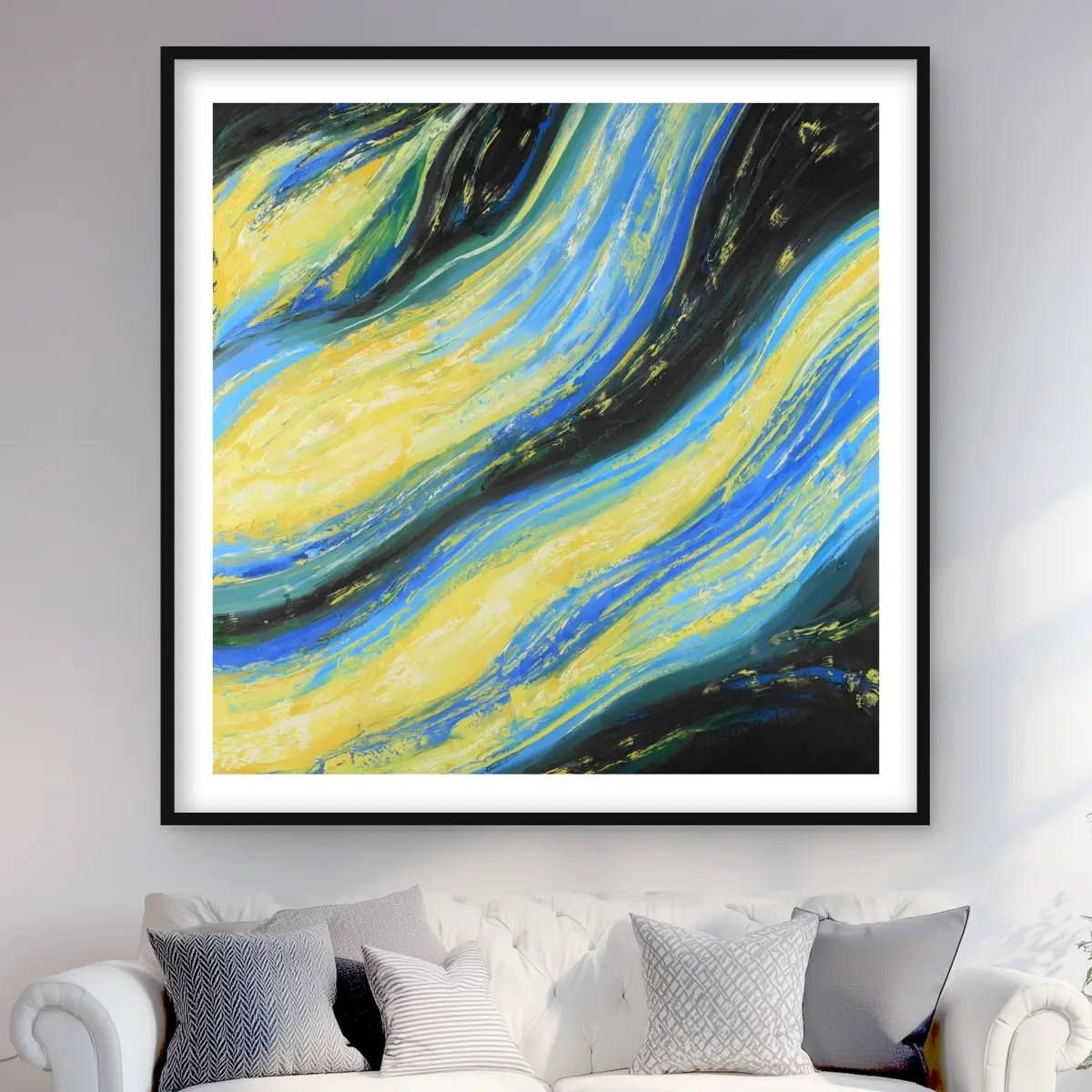 212 MAIN Artistic Abstract Waves Framed Print Wall Art - 48x48 in. Matted Frame, Minimalist Flowing Colors Artwork, Ready-to-Hang Room Decoration for Living Spaces Home Decor Gifts