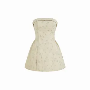 Cider Jacquard Floral Tie Back Mini Bandeau Dress