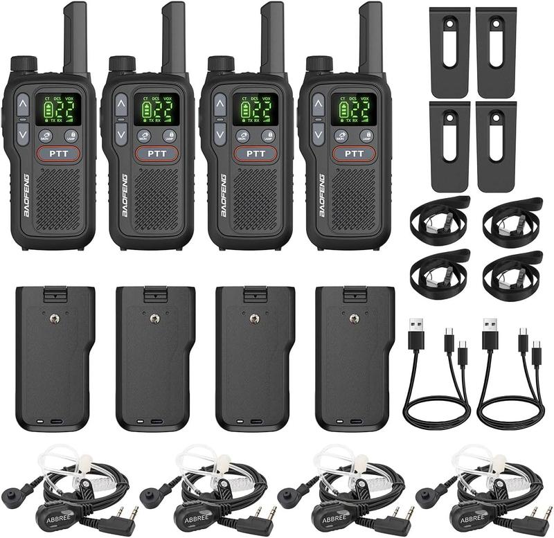 4PCS BAOFENG USB Rechargeable Long Range Mini Walkie Talkie Type-C Charging Upgrade 888s Lightweight with Earpieces VOX LCD Display Flashlight NOAA Weather Receive Handheld Two Way Radio for Kids Adults Family Outdoor Sports Camping Hiking