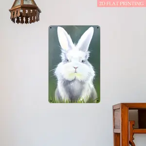 Can be customized.Fluffy White Bunny Oil Painting Aluminum Print – Cute Animal Wall Decor for Nursery & Home