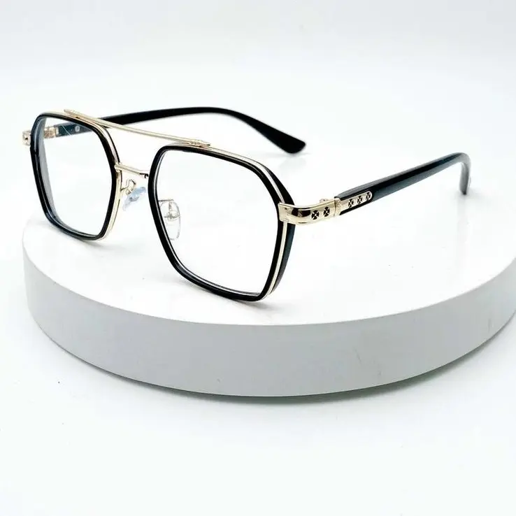 Stylish unisex Chrome-style square optical frames with a double bridge.
