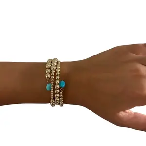 Protect Your Pulse Wrap Around Beaded Bracelet Flexible Bangle 14k Real Gold Filled Mixed Bead Size Real Turquoise Accent Stones One Size Fits All Harmonious Wave Design Comfortable Everyday Wear