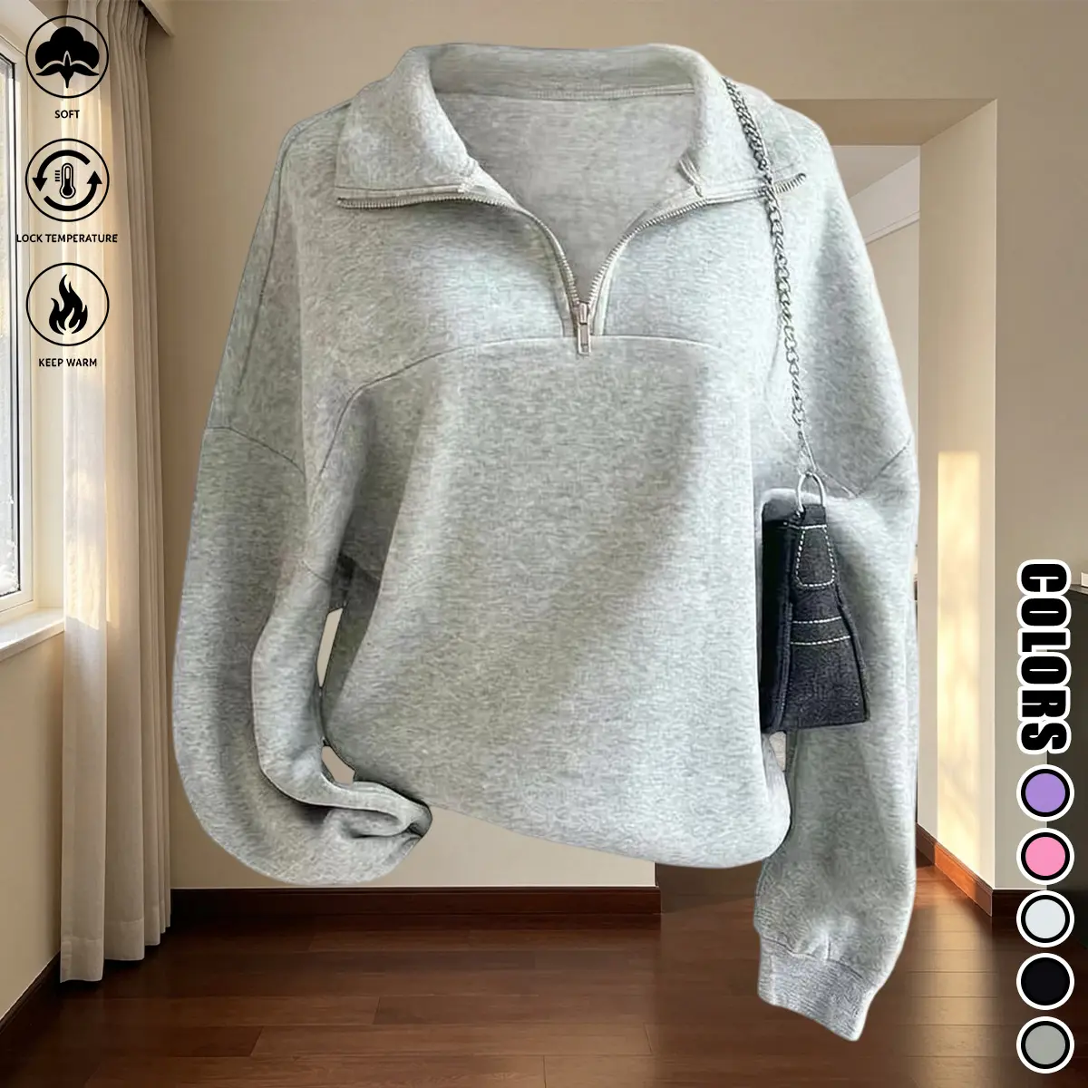 Women’s soft, comfortable half-zip pullover sweatshirt available in multiple colors — perfect for layering and everyday wear