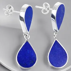 earring jewelry stud fashion, Lapis Lazuli Stud Earrings – 925 Sterling Silver, fashionable earringe, Antiqued Gemstone Jewelry Gift for Women & Men, Trendy Fashion Accessory, fashionable earring, Lapis Lazuli Meditation Tasbih, Stone Length: 14mm