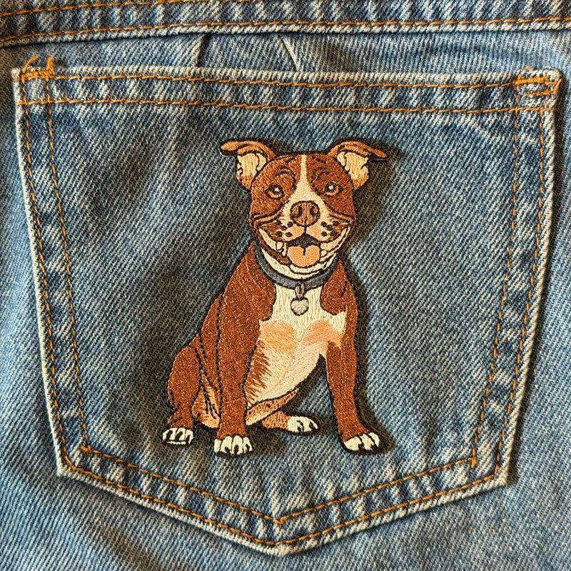 Zaroqui 3.5” Pitbull Iron On Patch Embroidery for Backpacks Jackets Clothing Vibrant Cotton Design Easy Application Large Size Perfect for Personalizing Items