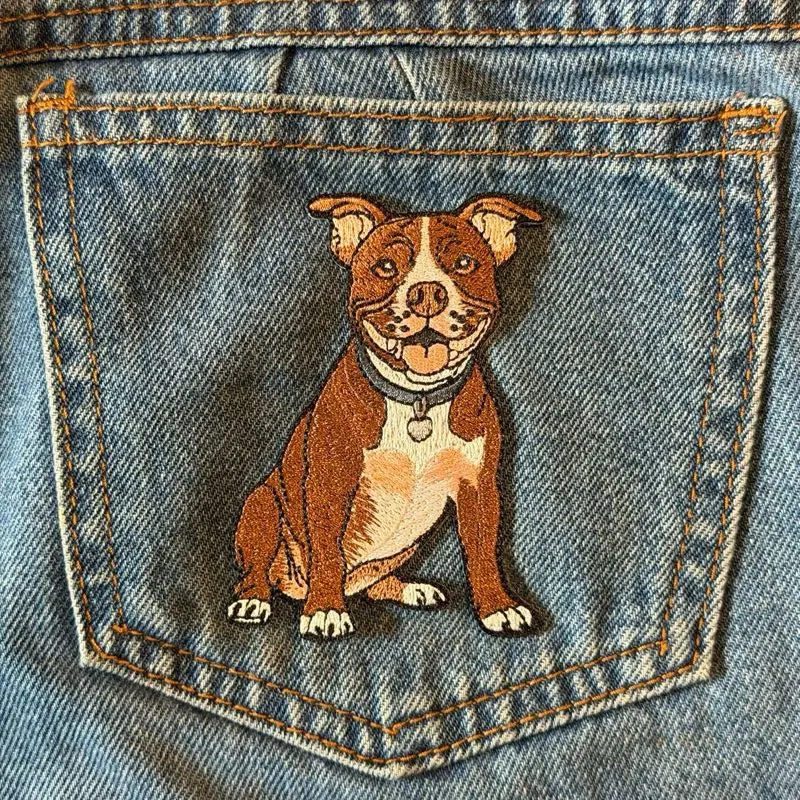 Zaroqui 3.5” Pitbull Iron On Patch Embroidery for Backpacks Jackets Clothing Vibrant Cotton Design Easy Application Large Size Perfect for Personalizing Items