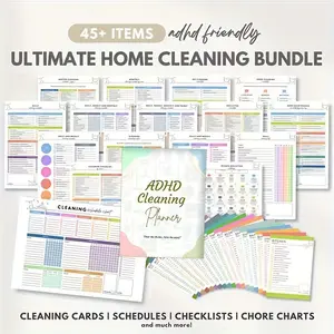Adhd Cleaning Checklist and Home Cleaning Plan Pack, Weekly and Monthly Cleaning Schedule, Adult Life Organized Housework Chart, Household Cleaning Planner