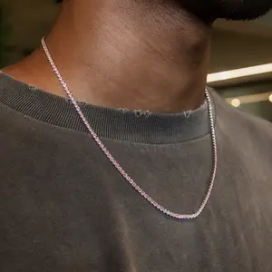 Pink Diamond Micro Tennis Chain in White Gold