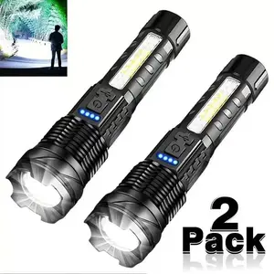 Rechargeable flashlight, dual high‑lumen sets; LED tactical flashlight; ultra‑bright 7‑mode flashlight; USB‑C charging; edge light; IPX6 waterproof for camping and emergencies white