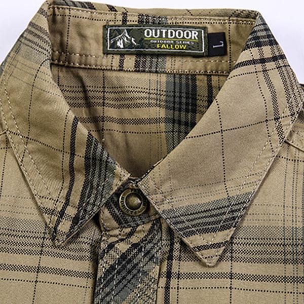 Men’s summer 100% cotton plaid short-sleeve shirt, breathable skin-friendly fabric, turn-down collar + double chest pockets design, suitable for commuting to work and everyday casual wear Men’s summer 100% cotton plaid short-sleeve shirt, breathable skin-friendly fabric, turn-down collar + double chest pockets design, suitable for commuting to work and everyday casual wear