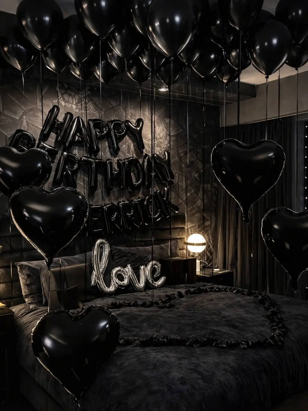 38pcs Black Birthday Balloon Decor Kit, Happy Birthday Letter Foil Balloons with Heart Foil and Latex Balloons for Party Backdrop