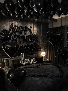 38pcs Black Birthday Balloon Decor Kit, Happy Birthday Letter Foil Balloons with Heart Foil and Latex Balloons for Party Backdrop