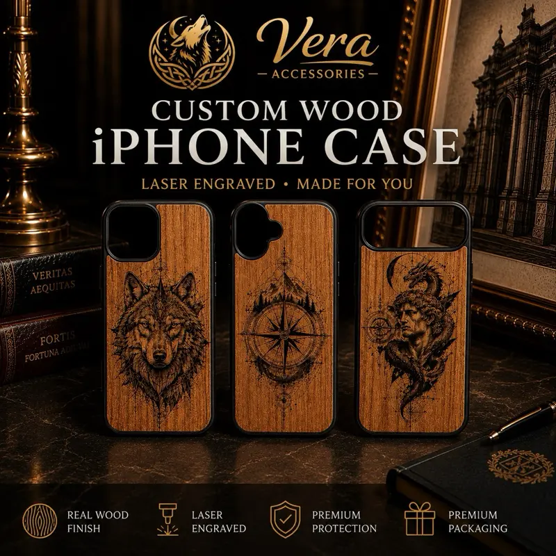Custom Real Wood Laser Engraved iPhone Case – Personalized Photo, Name or Design