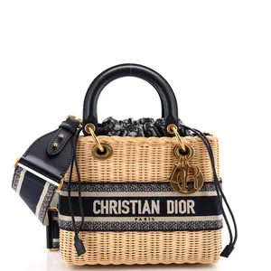 Pre-owned Dior Canvas Plain, Wicker Tote Bags REBAG Christian Lady Bag Wicker and Oblique Canvas Medium by Rebag