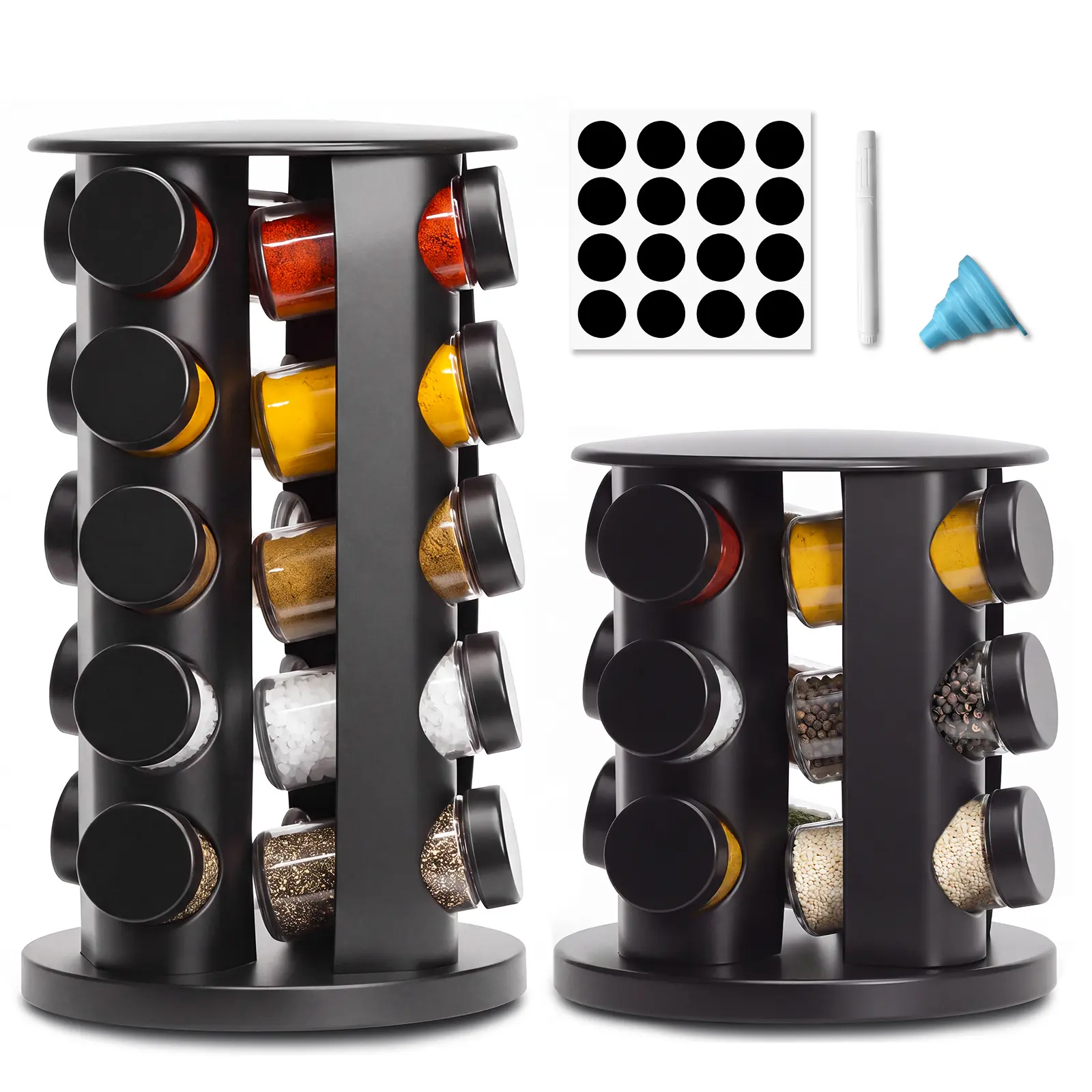 360° Rotatable Coutertop Spice Rack Set with 12/20 Glass Jars, Revolving Kitchen Spice Tower Organizer Carousel Storage  for Cabinet, Kitchen Countertop, Pantry Spice Shelf, Home Decor