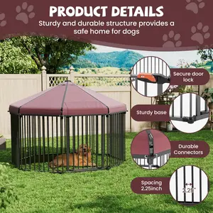 YJ-Garvee Outdoor Dog Kennel with Roof, Weatherproof Dog Kennel Outside with Lock for Little Animals,58" x 58"x 43"