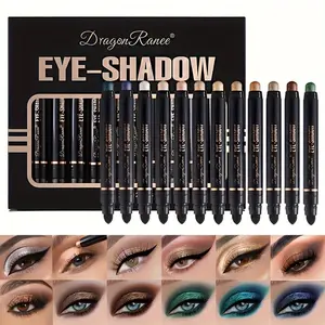 12-Piece Dual-Ended Eyeshadow Stick Set with Brush, Pearl Fine Glitter, Eyeshadow Shimmer, Long-Lasting Waterproof, Perfect Gift for Stage Makeup