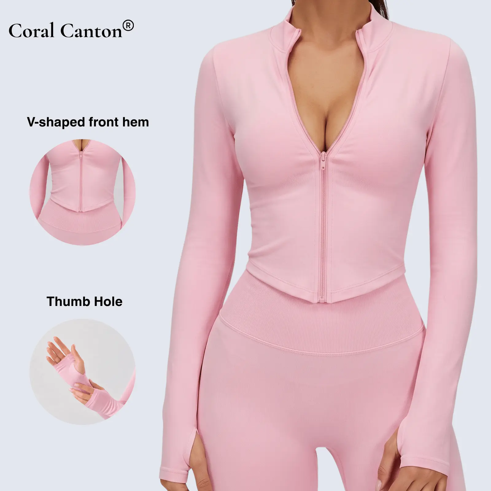 Coral Canton Seamless Zip-Up Crop Jacket BackToSchool Coral Canton Seamless Zip-Up Crop Jacket BackToSchool