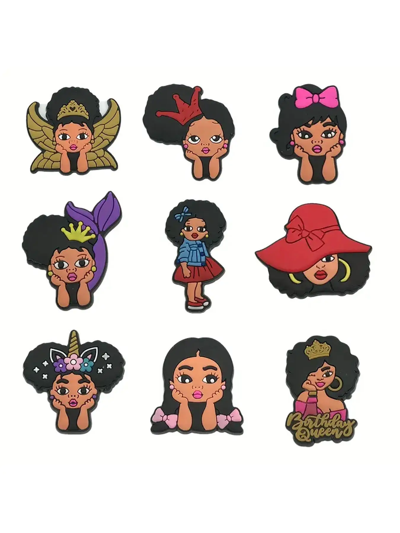 Cute Cartoon Girl Design Shoe Charms (9pcs), Fashionable Shoes Decorations for Women & Girls, Dazzling Trendy Shoes Accessories for Shoes DIY