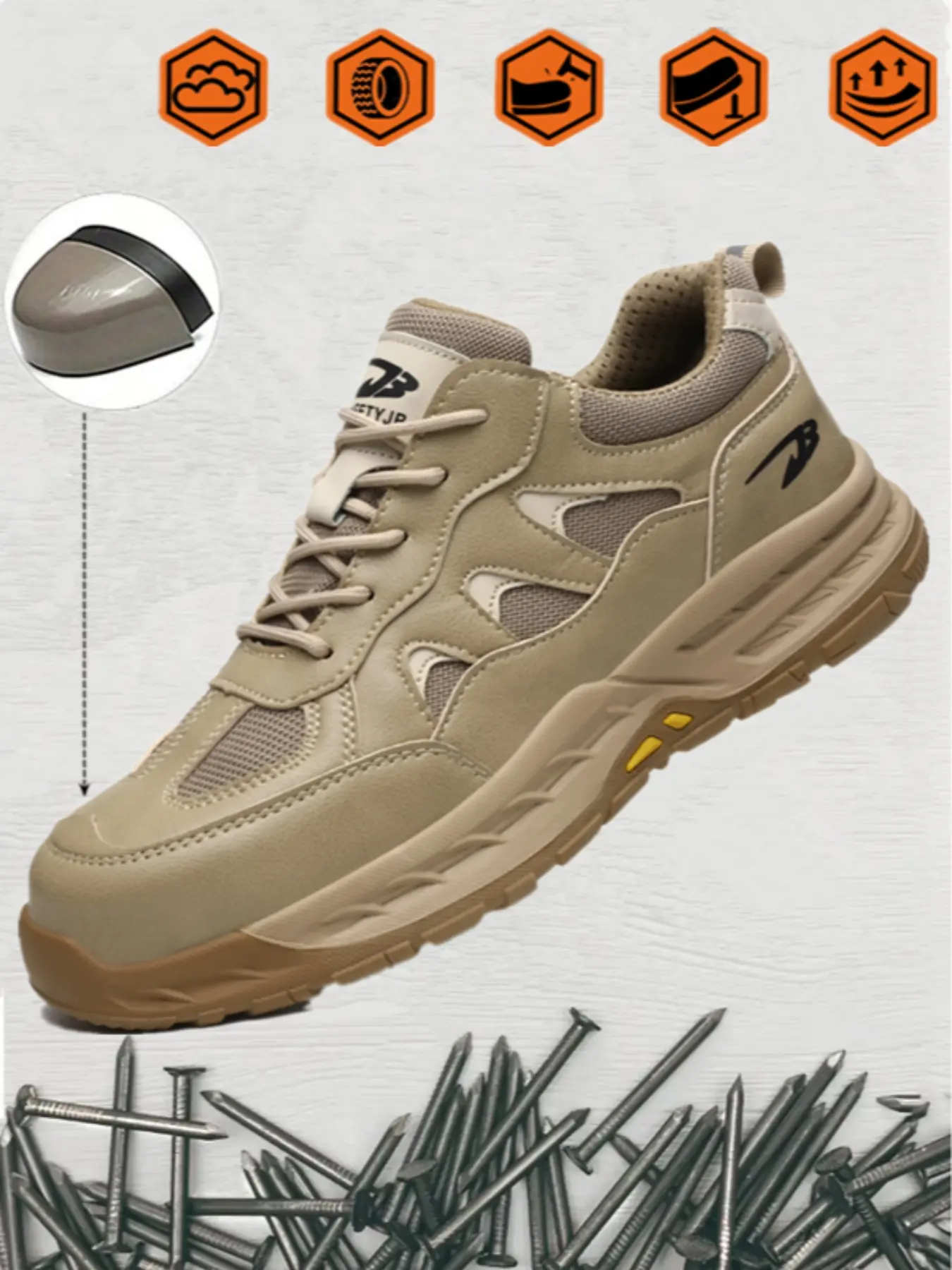 Safety Shoes with Anti-Slip Rubber Sole, Breathable PU Leather Fabric, Euro Standard Steel Toe Kevlar, Men and Women, Work Safety Sneakers, Industrial Safety Footwear, Warehouse Work Walking Shoes, Nonslip Work Shoes